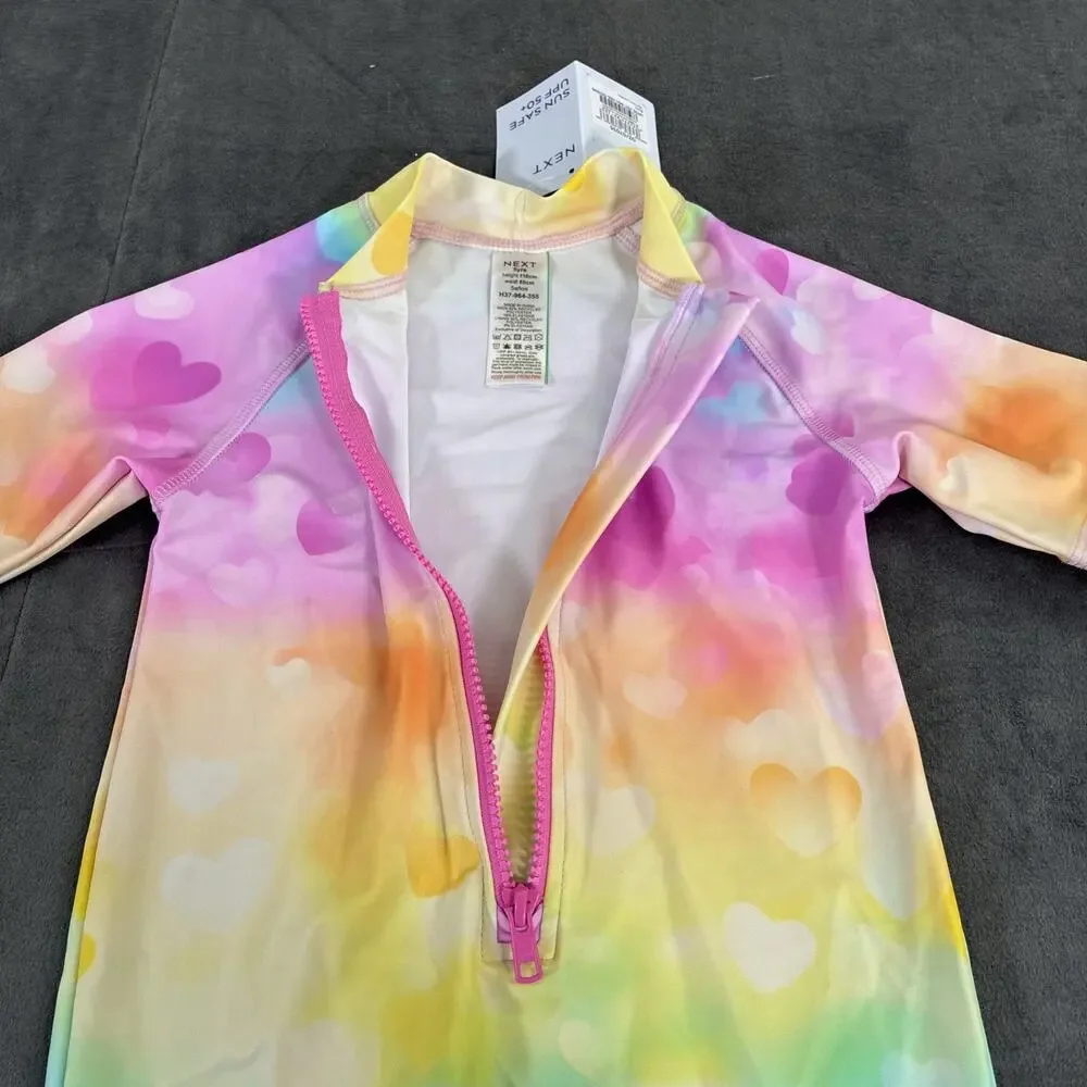 2) NEXT 5 Years UK Rainbow Print One Piece Sun Safe Swimsuits NWT Bnfts Charity